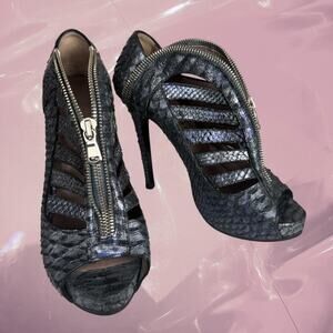 Y2K H Williams grunge metallic snakeskin zip-front stiletto heels